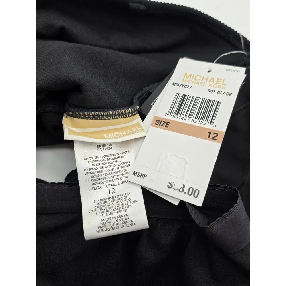 Michael Michael Kors Women One Piece Swimsuit Size 12 Black One Shoulder Cut Out